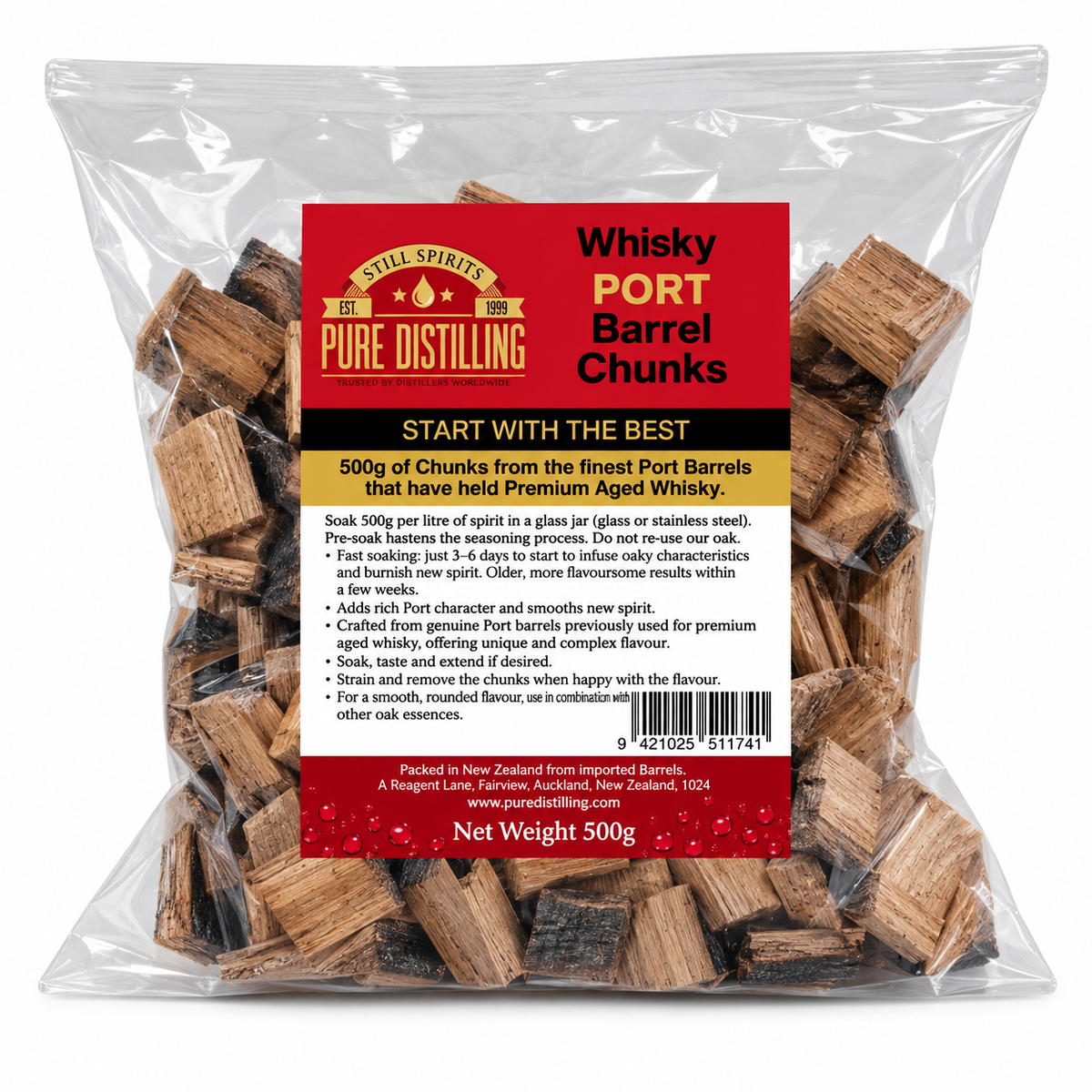 Whisky Port Barrel Chunks (500g) Pure Distilling