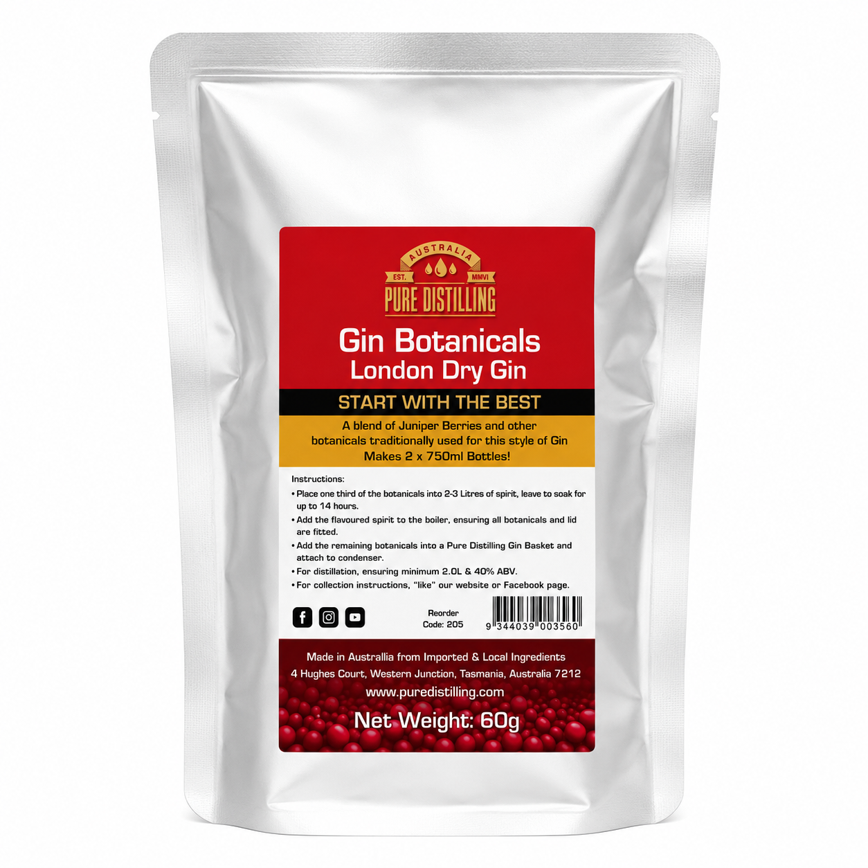 London Dry Gin Botanicals (60g) Pure Distilling