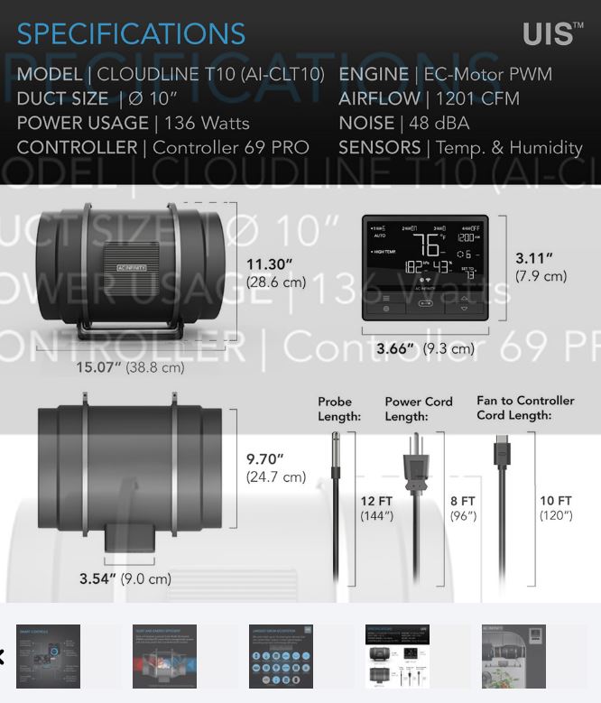AC Infinity CLOUDLINE T10 (250mm/10") Quiet Inline Fan
